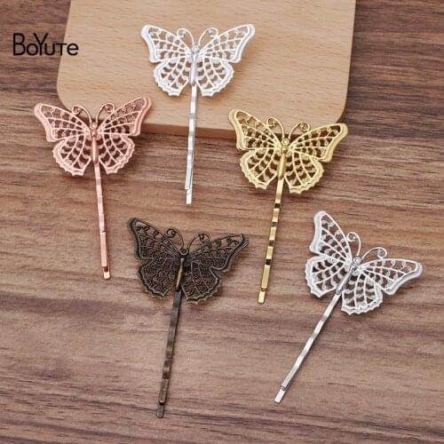 BoYuTe Custom Made (200 Pieces/Lot) 25*40MM Filigree Butterfly Hair Barrette Antique Diy Handmade Hair Accessories