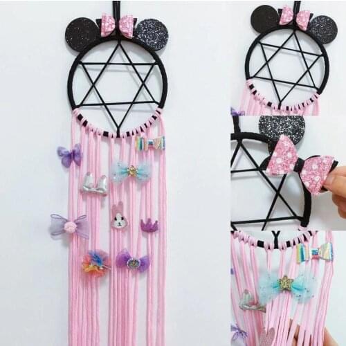 Handmade Hanging Decorations for Kids Room Unicom Girls Hairpins Storage Dream Catcher Craft Girls Hair Bows Band