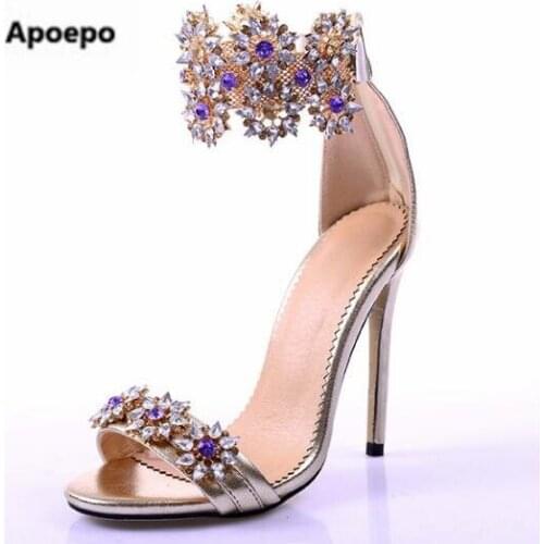 Newest brand Hot sandal for woman sexy open toe high heel sandal bling bling crystal embellished wedding shoe ankle strap sandal