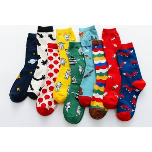Women Socks Cute Cartoons Creative High Quality Paitings Food Animals Fox Cotton Adult Casual Crew Socks Creative Autumn Winter