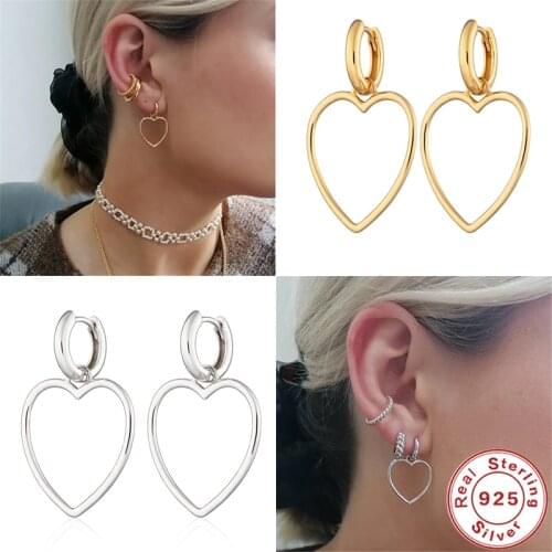 Viny Fashion Hollow Heart Shape Pendientes Plata 925 Sterling Silver Earrings For Women Earrings Hoops Серьги 2021 Trend Aros