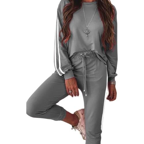 New Good Quality Womens Fashion Hot Sale 2021 Summer Loose Round Neck Long Sleeve Top Casual Pants Two-Piece Suit