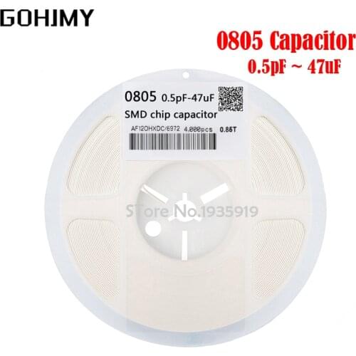 1reel 4000pcs 0805 50V SMD Thick Film Chip Multilayer Ceramic Capacitor 0.5pF-47uF 10NF 100NF 1UF 2.2UF 4.7UF 10UF 1PF