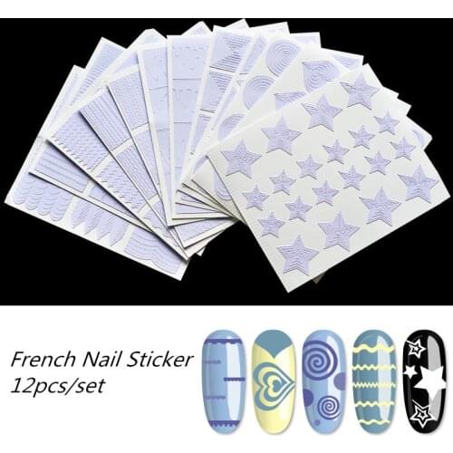 12pcs/set DIY 3D Nail Art Hollow Stencils Sticker French nail Foil Water Decals Manicure Template Tool