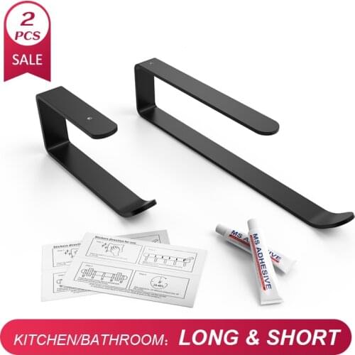 Metal Toilet Paper Holder Tissue Rack Wall Mounted Roll Holder Paper Bathroom Kitchen Tissue Rack Hook Modern Hanger Black 2PCS