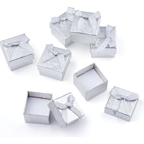 24pcs 43x43x32mm Valentines Day Presents Packages Cube Cardboard Ring Boxes, with Bowknot Outside and Sponge Inside