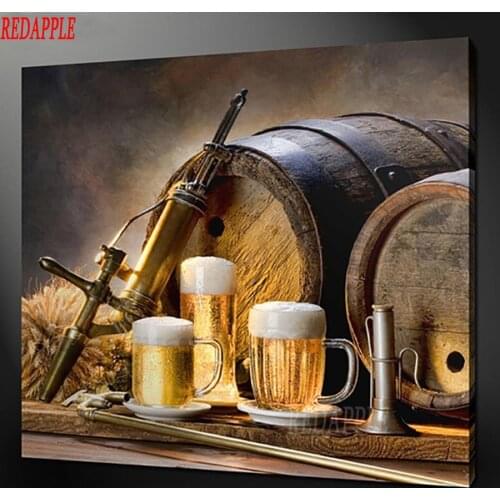 5d mosaic painting Beer pattern Cross Stitch full Square Round Diamond Embroidery Rhinestones French Red Wine Barrels Home Decor