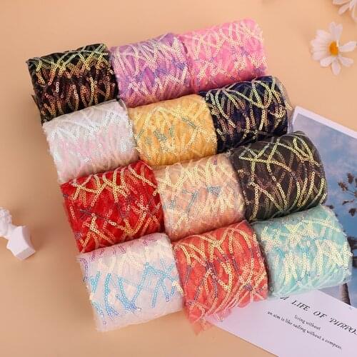 6/8cm 10yards Sequin Wavy Stripe Embroidery Mesh Ribbon DIY Crafts Bow Bouquet Wrapping Ribbons Wedding Party Decor Supplies