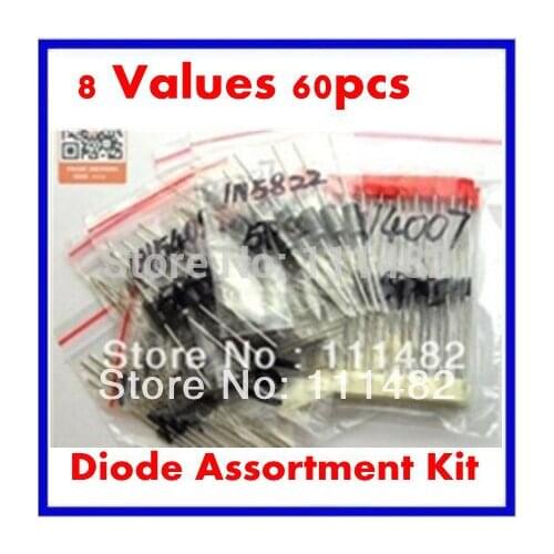 8 Values 100pcs 1N4007 1N5408 1N5819 1N4148 ect Rectifie Diodes Schottky Barrier Diode SBD Assortment Kit