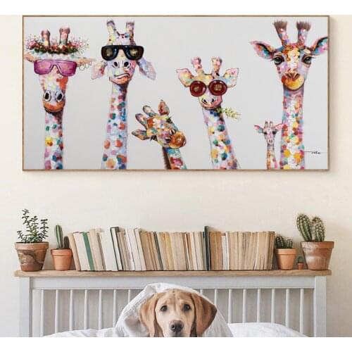 Colorful Giraffe Animal Family Poster Painting Cuadros For Kid Wall Art Picture Living Room Home Decor Posters Oil Painting