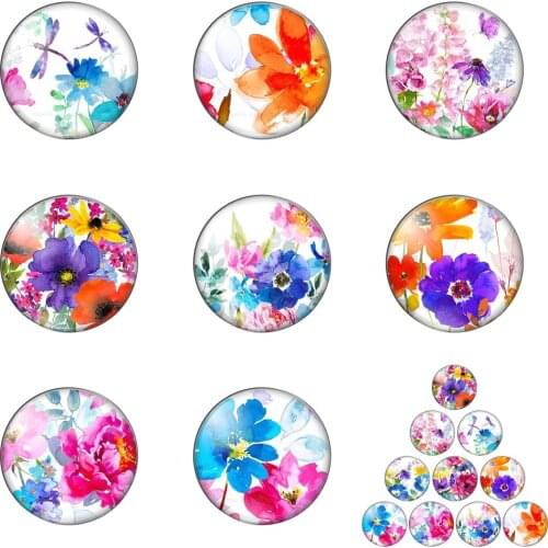 Watercolor Flower Art Painting Butterfly 8mm/10mm/12mm/18mm/20mm/25mm Round Photo Glass Cabochon Demo Flat Back Making Findings