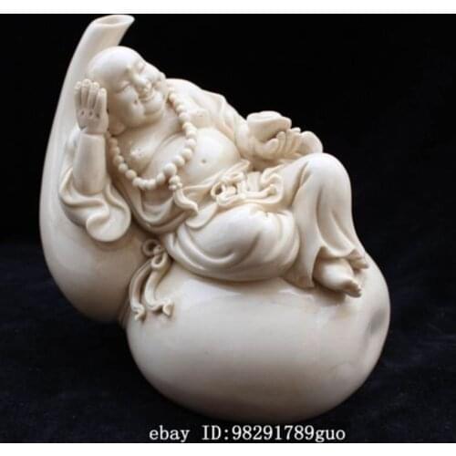 Exquisita estatua de Buda de cerámica fina China-Buda sonriente sobre la calabaza