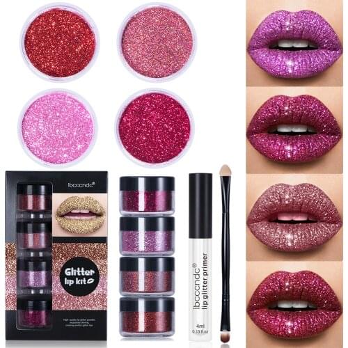 DIY Glitter Lip Gloss Shimmer Lipsticks Shiny DIY Lip Gloss Diamond Waterproof Long Lasting Lipgloss Kit With Lip Primer LipTint