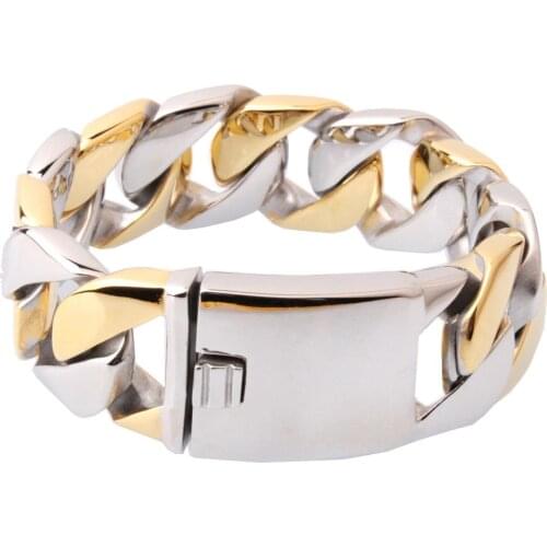 26mm Wide Xmas Gift Strong Silver Color&Gold Stainless Steel Cuban Curb Chain Mens Bracelet Wristband 8.5" Or 9" Choose