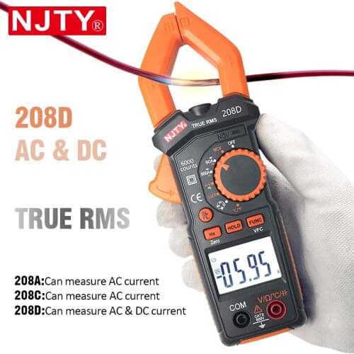 NJTY Digital Clamp Meter AC DC True RMS High Precision Auto Ranging DC Current NCV Capacitance Ammeter Voltage Tester Multimeter