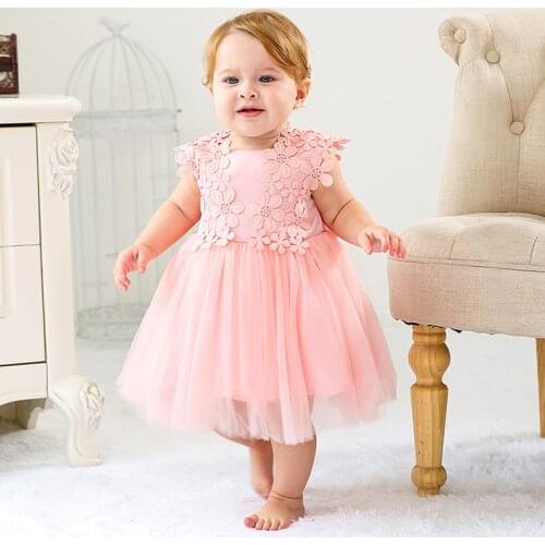 Baby Flower Girls Dress Tutu White Toddlers First Birthday Dresses Ruffle Floral Outfits Infant Girls Princess Pink Dress 12M