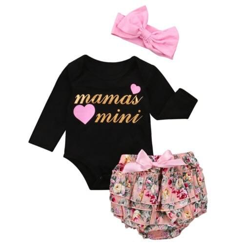 Baby Clothing Newborn Kid Baby Girl Clothes Long Sleeve Romper Jumpsuit +Ruffle Shorts +Bow Headband Outfit Set