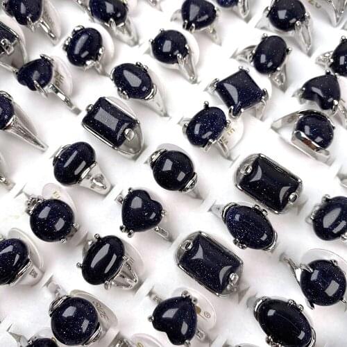 Hot sale 20pcs / lot heart-shaped inlaid Blue Sand Stones semi-precious stone ring female engagement ring banquet jewelry gift