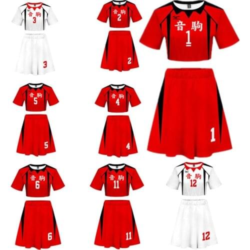 Haikyuu Anime Cosplay College Printing Womens WearTwo Piece Short Sleeve Tees Sexy Skirt Exposed Navel Volleyball Uniform Set