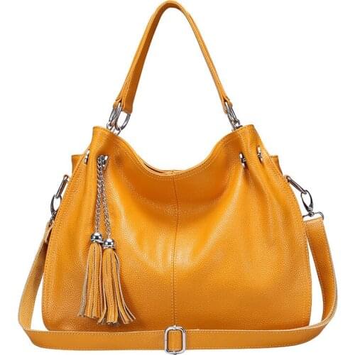 Classic Brand Design Women Shoulder Bag 100% Genuine Leather Fashion Tassel Hobos Handbag Ladies Messenger Crossbody Purse Blue