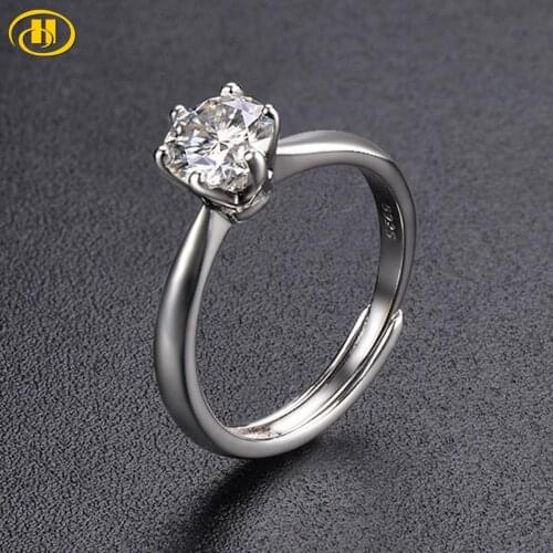 Hutang Solid 925 Sterling Silver Ring 6 Claw 1 Carat Moissanite Rings Claasic Style Fine Jewelry for Women‘s Birthday Gift