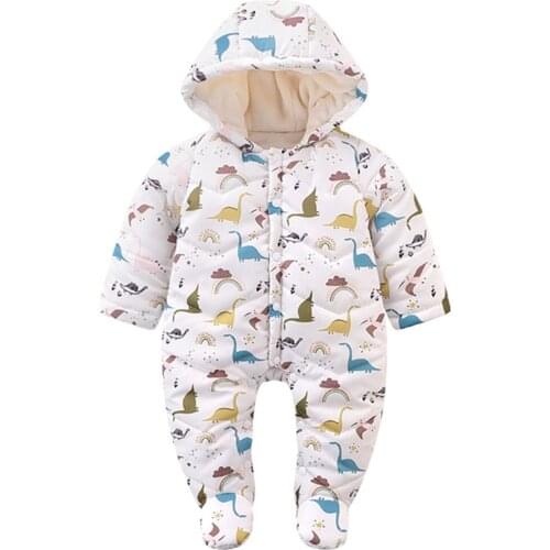 Newborn Baby Rompers Cartoon Hooded Winter Baby Clothing Thick Cotton Baby Girl Outfits Baby Boys Jumpsuit Infant Clothes