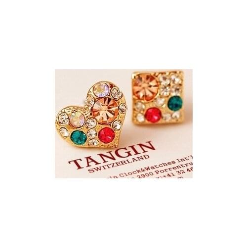 Korean version of sweet wild imitation Rhinestones crystal earrings asymmetric women love jewelry box free shipping