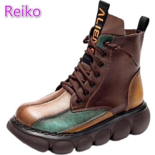 2021 autumn and winter new handsome British leather side zipper platform ankle boots knight boots lace mid-cut Martin boots