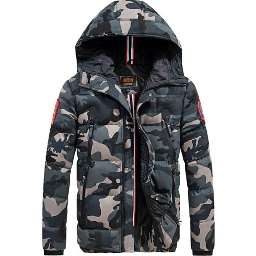 Casual Camouflage Mens Winter Jacket Thick Warm Male Coat Camo Hooded Cotton Windproof Parka Military Mens Overcoat