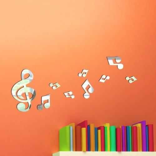 Hot selling acrylic music notes wall mirror sticker for home decoration, 9pcs/set