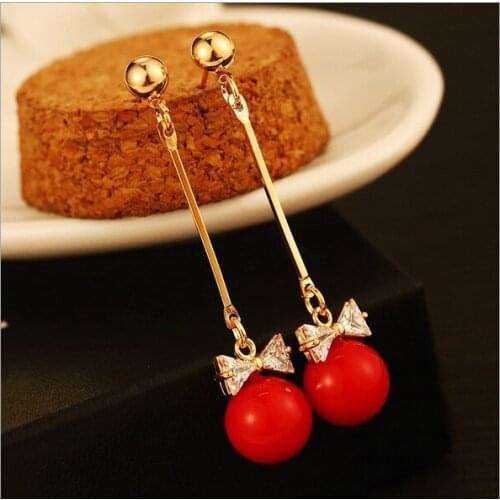 Mimiyagu cubic zircon inlaid bow shell pearl earring jewelry