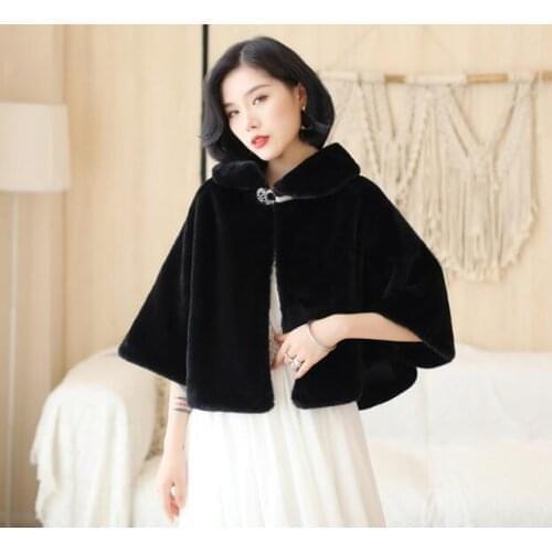Fashion Black Womens Bridal Wedding Shawl High Quality Faux Fur Shawls Party Shrug Bolero