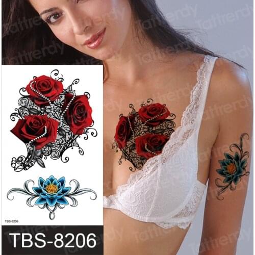 Fashion Colorful Tattoo Waterproof Stickers Beautiful Flowers Tattoo Women New Waterproof Temporary Black Tattoo Sticker Body
