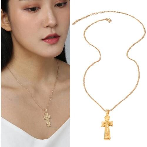 Fashion Retro Religious Alloy Jesus Cross Pendant Chain Necklace Jewelry Gift Charm Jewelry For Friends Women Jewelry Gift