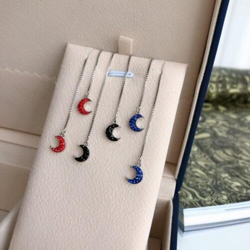 Moon ear line s925 sterling silver simple temperament diamond long earrings Japanese and Korean ins net red earrings