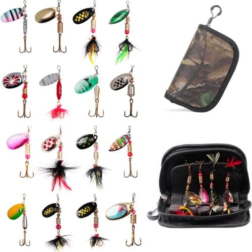 16Pcs Metal Artificial Fishing Spinner Baits Lures Kits with Rotating Sequins Baits Storage Case Metal Jig Fishing Accessories