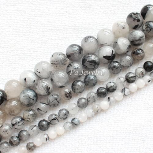 NaturalNatural Black Rutilated quartz 6-12mm Round Beads15" DIY Jewelry Making