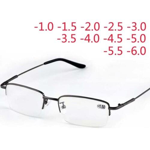 Ultralight Half Frame Metal Finished Myopia Glasses Men Fashion Gray Frame Square Nearsighted Glasses -1.0 -1.5 -2.0 To -6.0