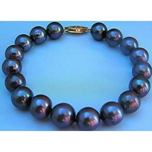 Wholesale price new ^^^^9-10MM AAA genuine BLACK PEARL BRACELET FINE JEWELRY