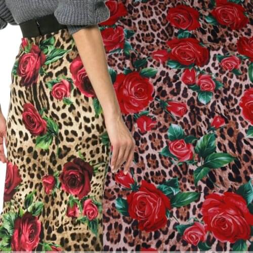 50x145 cm autumn micro-elastic drape leopard rose print clothing handmade diy bag hip dress polyester fabric cloth for sewing