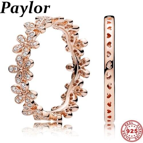 Paylor Trendy 925 Sterling Silver Stackable Daisy Flower Finger Rings for Women Sterling Silver Wedding Jewelry Anniversary Gift