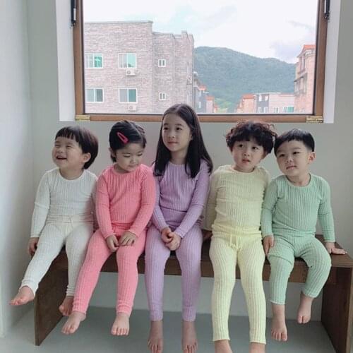 Baby Girls Sleepwear Baby Boy Ribbed Solid Pajamas Sets Child Coming Home Outfit Kids Knitted Suit Baby Girls Clothes for Sleep