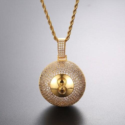 Exaggeration Big Billiard Round Pendant Necklace Full Of Rhinestone AAA Cubic Zircon Mens Women Hip Hop Rock Jewelry