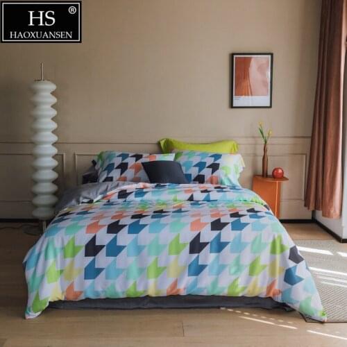 Colorful Birds 4Piece Bedding Set Tencel Lyocell Pillowcase Duvet Cover Fittedsheet /Bedsheet Queen King Size Nordic style