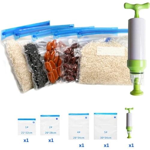 Manual Vacuum Sealer 5pcs/set Vacuum Bag Hand Pump Handheld Food Vacuum Sealer Sous Vide with 5 Sizes Vacuum Ziplock Bags