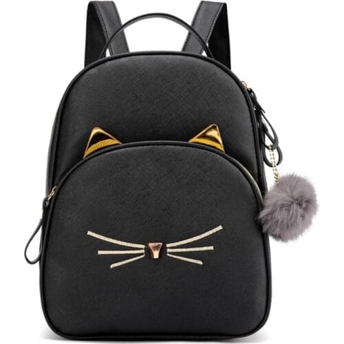 Women Rucksack Teenagers Backpack PU Leather School Bags for Girls Cartoon Cat Square Satchel Light Shoulder Bag Mochila Mujer