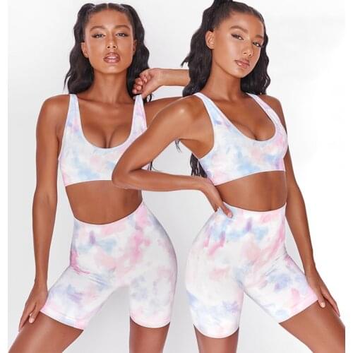 SALSPOR Women Yoga Breathable Tracksuit 2 Pieces Tie Dye Shorts Pants And Top Woman Bicycle Suit Fitness Pilates Workout Sets