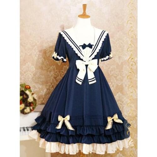 Sailor Lolita Dress Short Sleeve The Sails Of The Rhine Lolita One Piece Dress With Bows and Ruffles