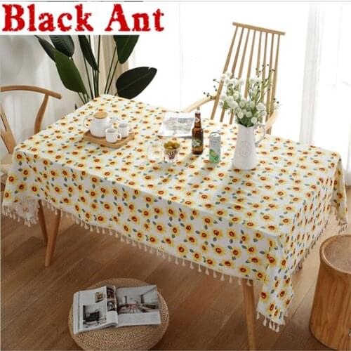 Fresh Sunflower Printed Tablecloth Rectangle Tea Table Cover Cloth Towel Tablecloth Tassels Delicate BohemianZB-JD1085