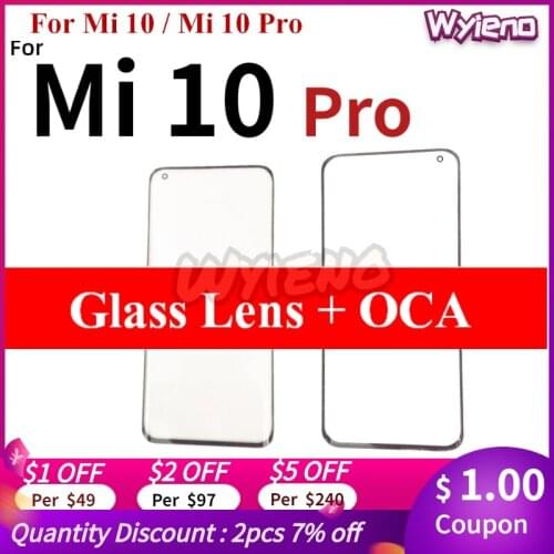Wyieno Black Covered On 6.67" Front Digitizer LCD Sensor Glass Panel For Xiaomi Mi 10 Mi10 Pro Touch Screen Glass lens With OCA